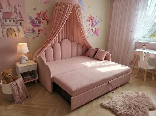 Dziecięce Łóżko Tapicerowane Shellie 2w1 z wysuwanym materacem – zdjęcie 2